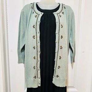 Merona Pastel Green ¾ Sleeve Cardigan w/Bronze Stud Detail Size L